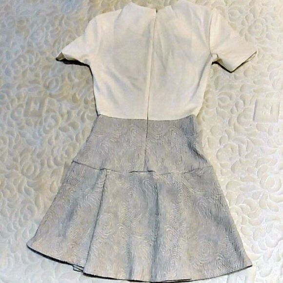 Opening Ceremony Pleated Bodycon Fit and Flare Dress | White + Light Gray SZ0 - Picture 5 of 5